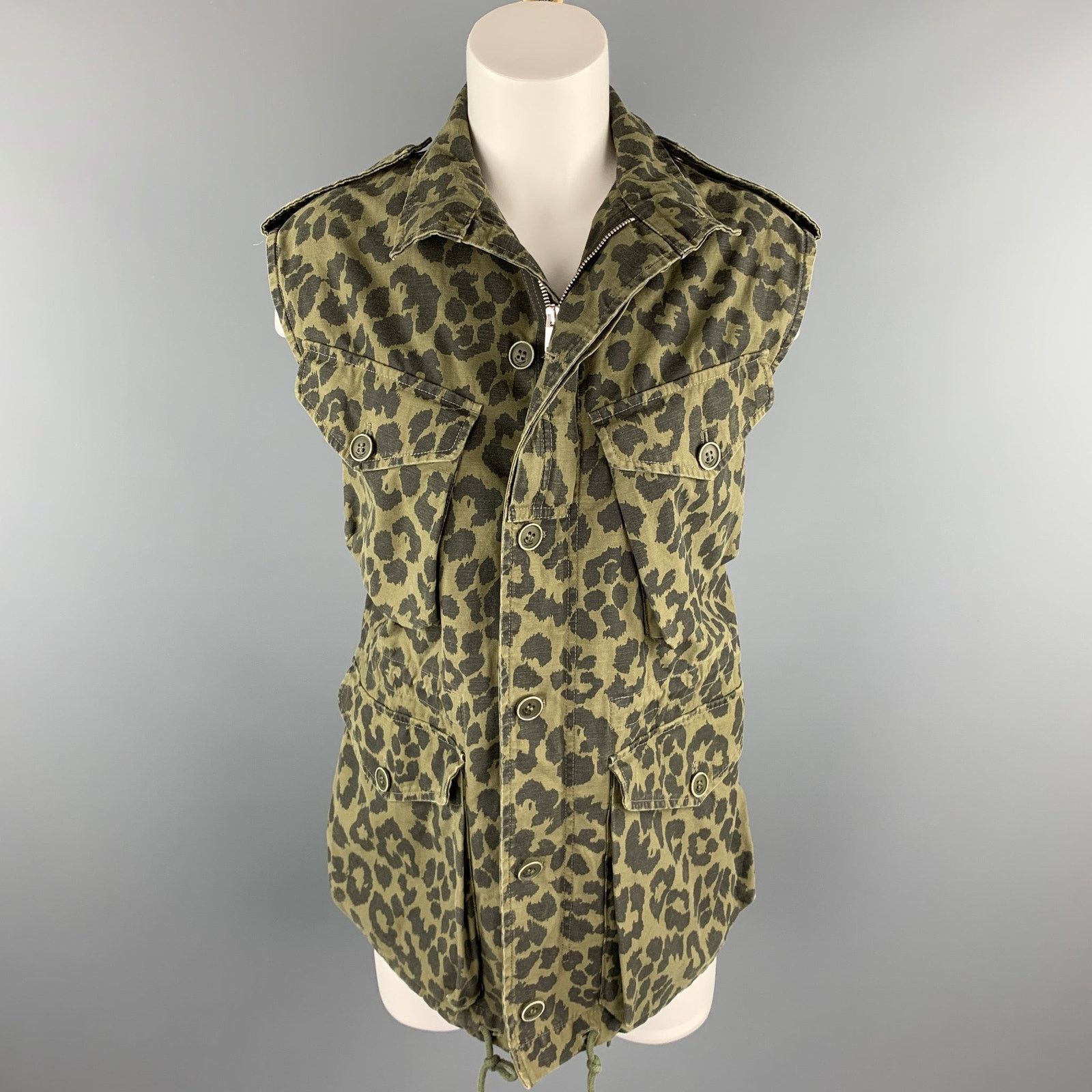 Saint Laurent Paris SAINT LAURENT Spring 2016 Size 6 Olive & Black Cotton Vest Size M / US 6-8 / IT 42-44 - 1 Thumbnail