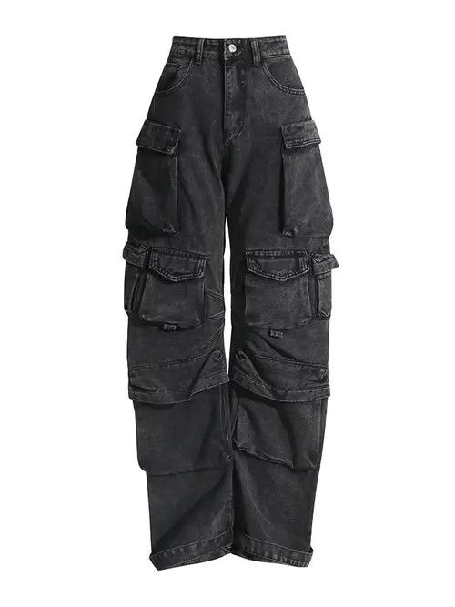 Minimalistic denim pants with multiple pockets.
