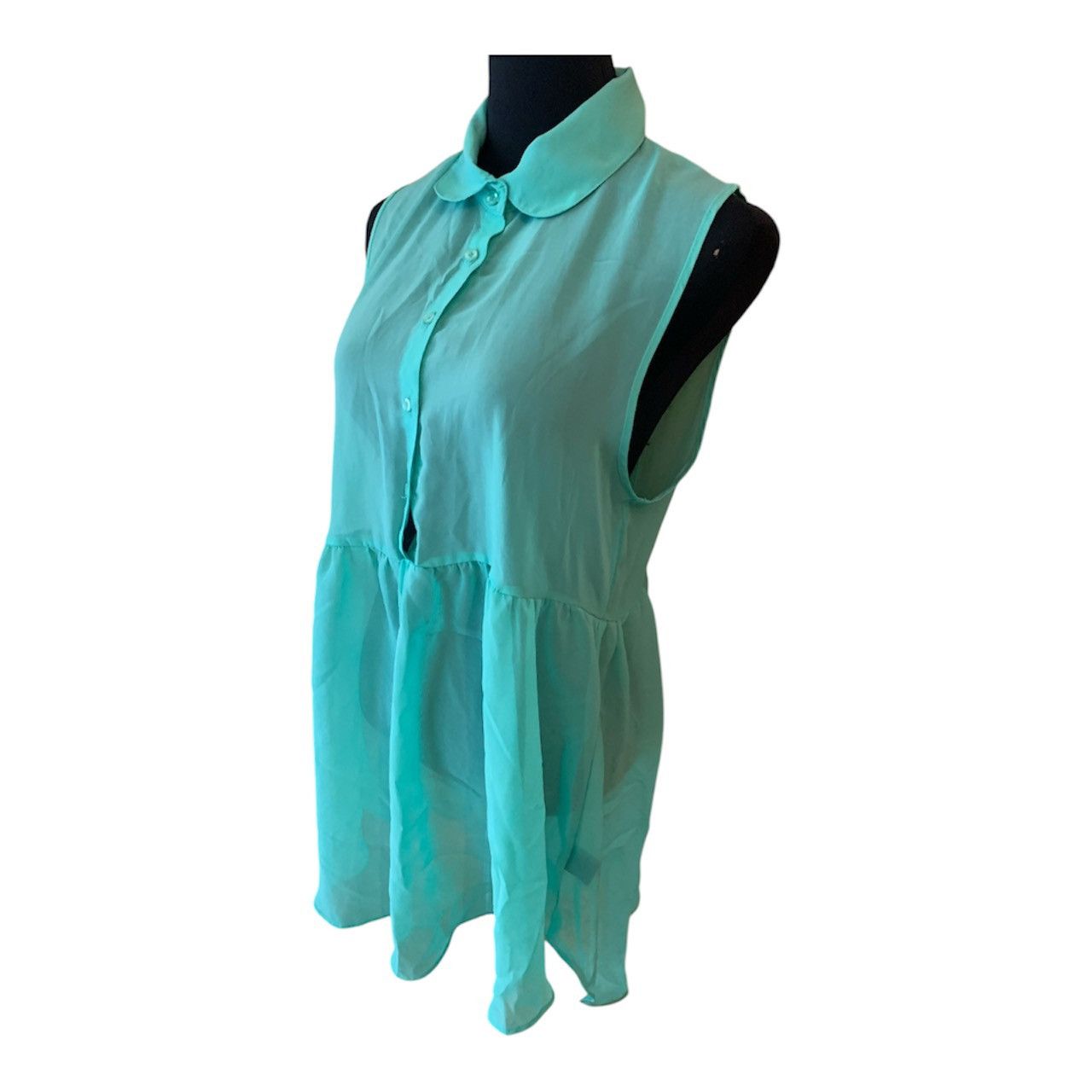 Vintage Vintage Y2K Teal Sheer Chiffon Sleeveless Babydoll Blouse Size M / US 6-8 / IT 42-44 - 7 Thumbnail