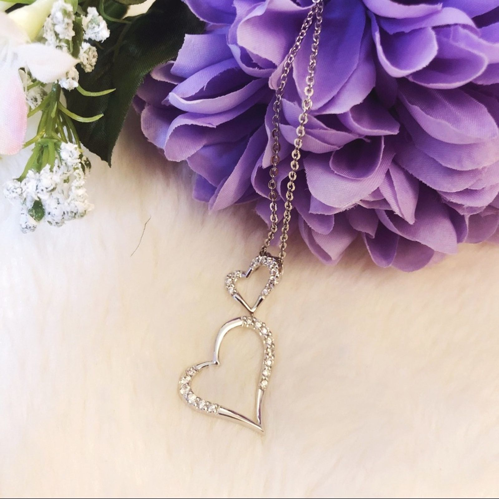 Other Sterling Silver Double Heart Necklace Size ONE SIZE - 1 Thumbnail