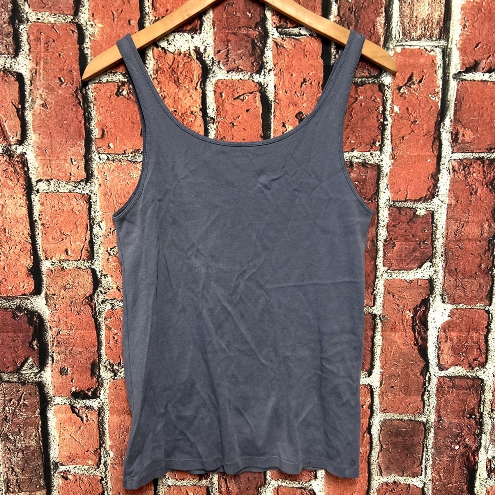 Eileen Fisher EILEEN FISHER Tank Top M Organic Cotton Ribbed Jersey Scoop Neck Slim Shell Gray Size L / US 10 / IT 46 - 3 Thumbnail