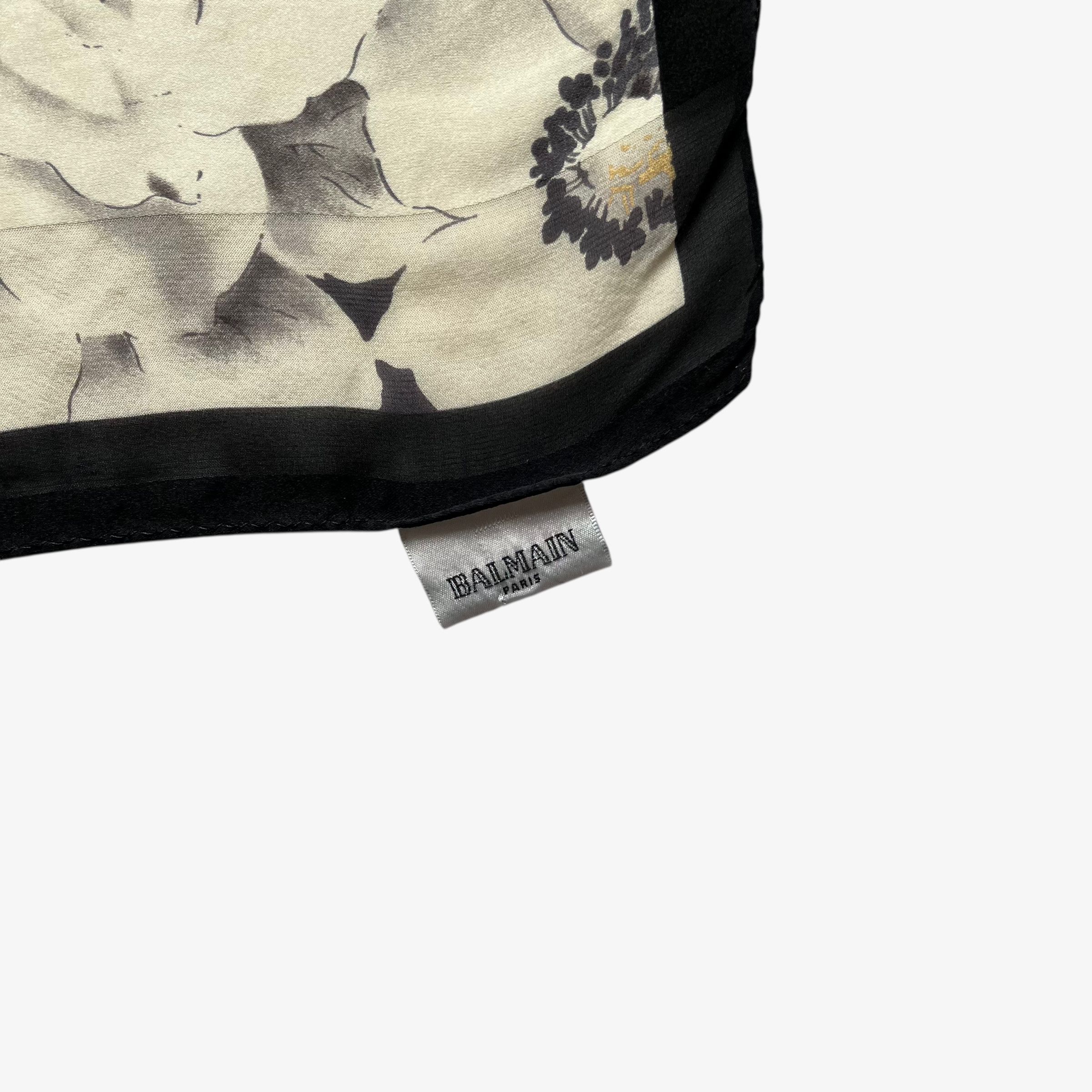 Balmain Vintage 80s Balmain All Over Floral Print Black Silk Scarf Size ONE SIZE - 3 Thumbnail