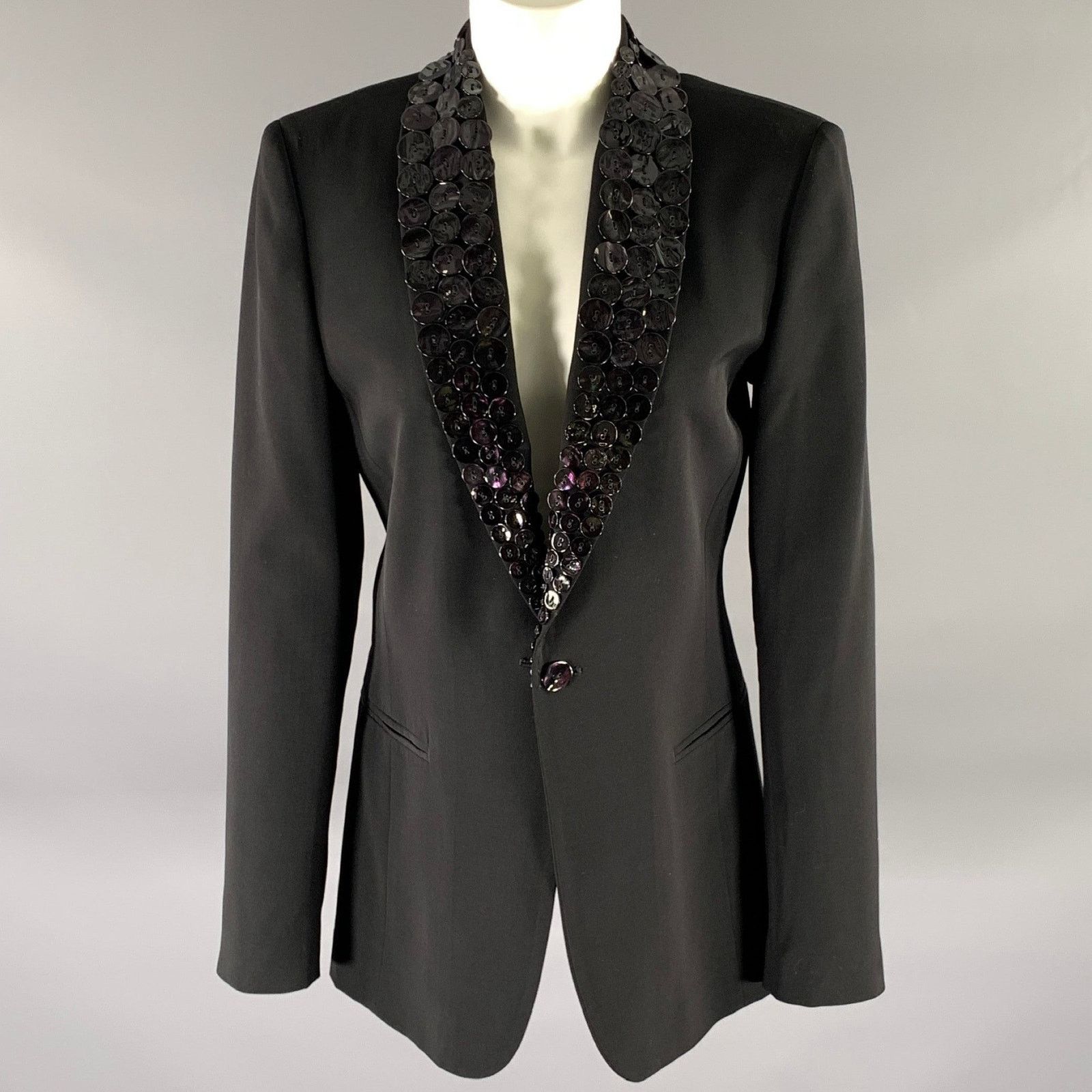 Jean Paul Gaultier JEAN PAUL GAULTIER Black Virgin Wool Button Shawl Blazer Size L / US 10 / IT 46 - 1 Thumbnail