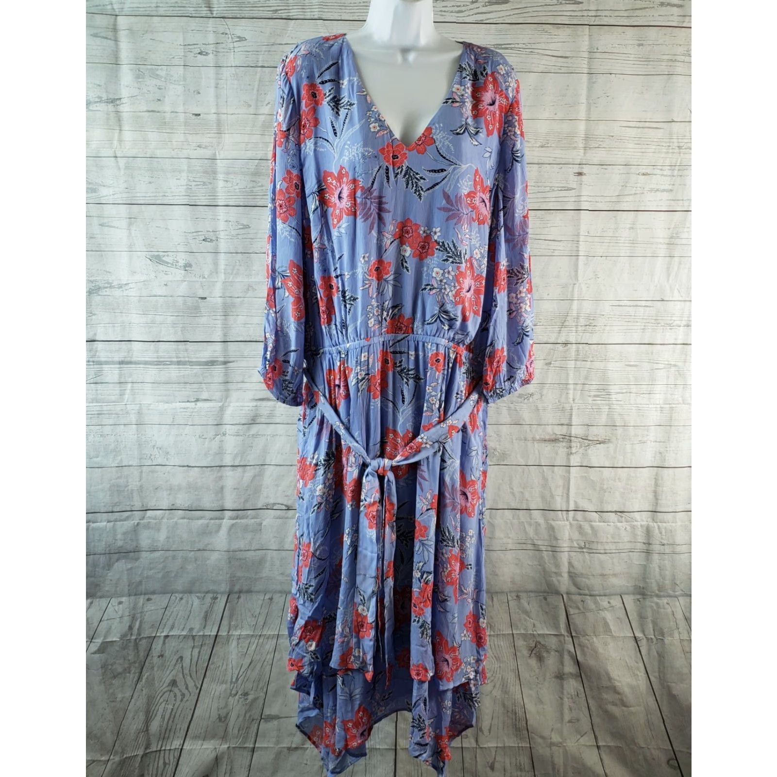 J. Jill J. Jill Dress Womens XL Tall Tropical Floral Pink Belted V-Neck Pockets Midi Shif t Size XL / US 12-14 / IT 48-50 - 2 Thumbnail