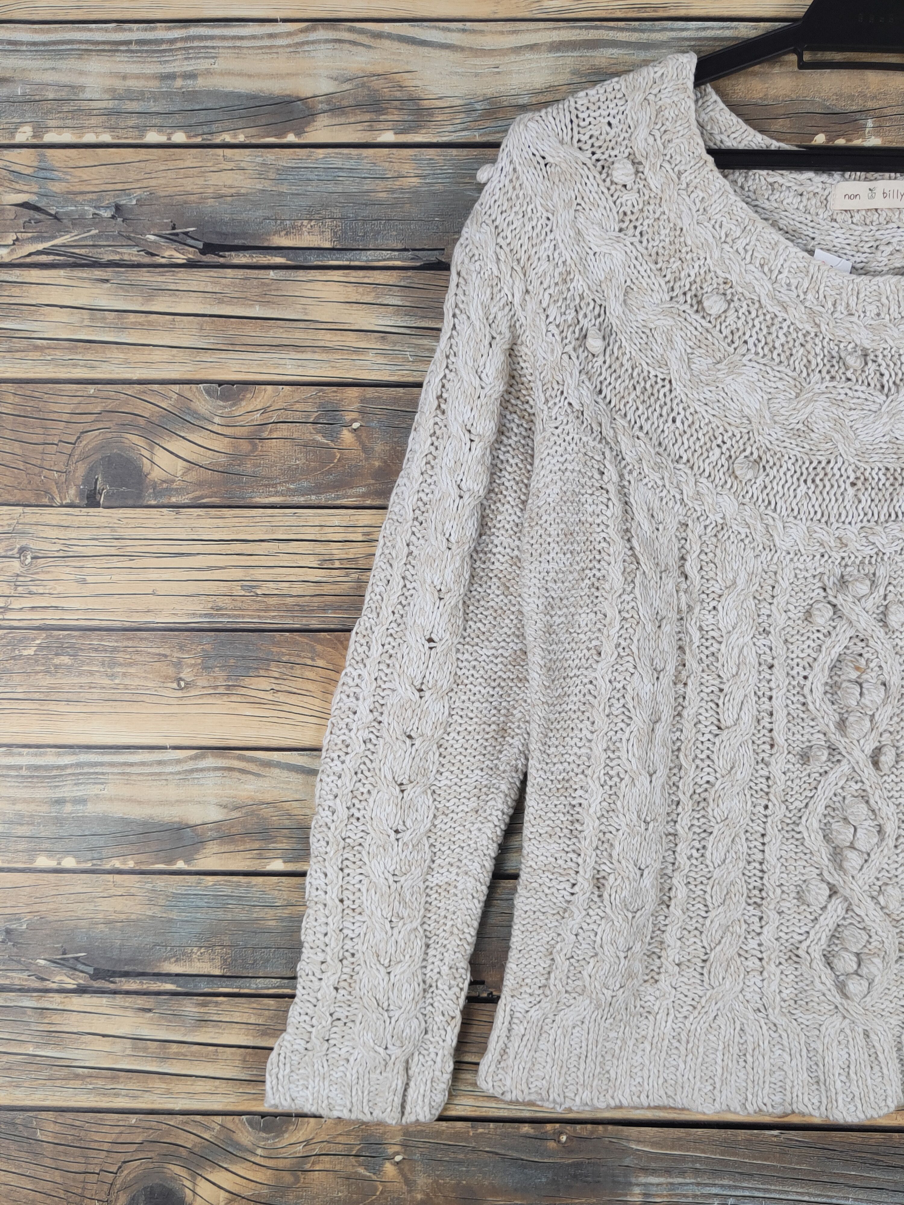 Aran Isles Knitwear × Japanese Brand × Vintage Non & Billy Light Brown Knitwear Cardigan #W1241 Size S / US 4 / IT 40 - 3 Thumbnail