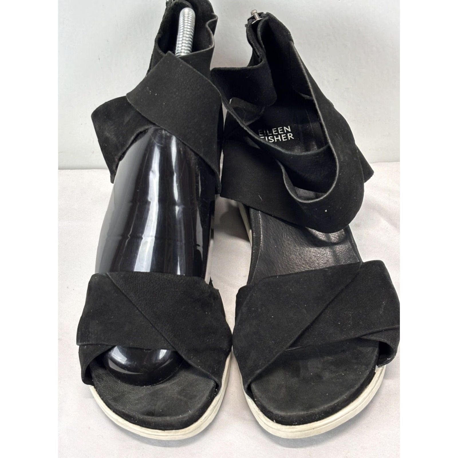 Eileen Fisher Eileen Fisher Sport Criss Cross Tumbled Leather Nubuck Platform Sandals Black 9 Women Size US 9 / IT 39 - 3 Thumbnail