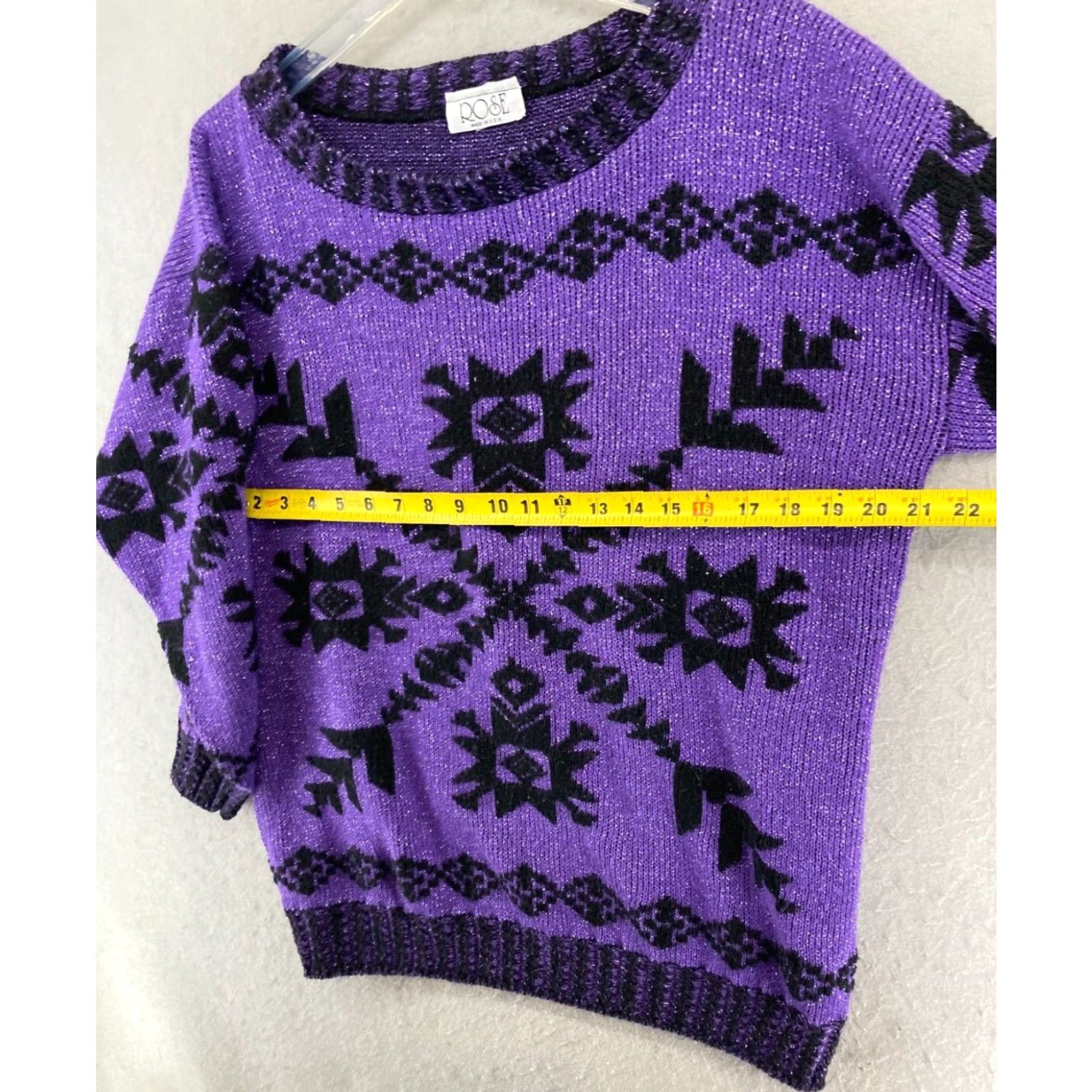 Vintage VINTAGE Rose Sweater Large Purple Geometric Knit Long Sleeve Boat Neck 80s 90s Womens Size L / US 10 / IT 46 - 2 Thumbnail
