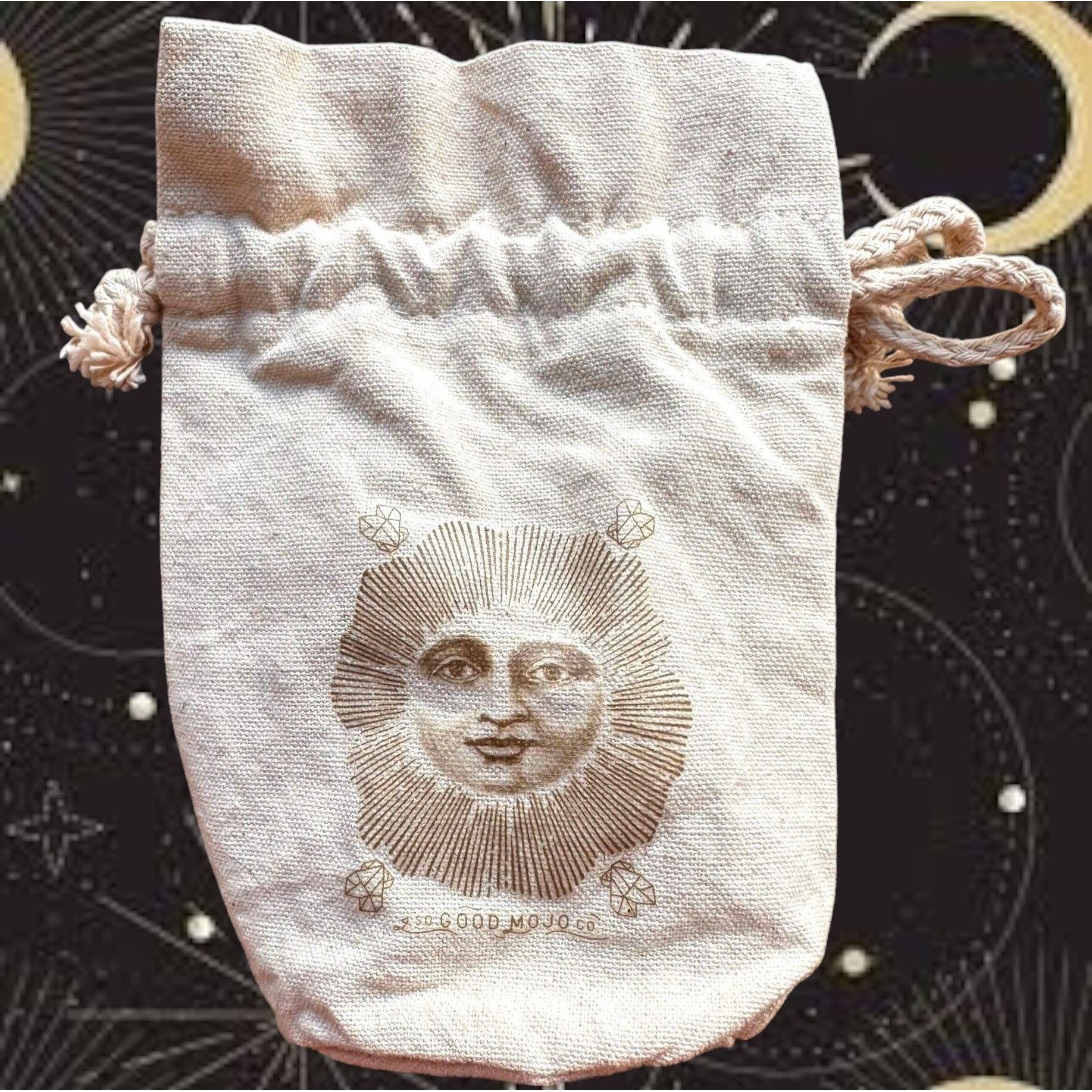 Vintage Drawstring Jewelry Pouch Good Mojo Co Sun Face Crystals Stas Size ONE SIZE - 10 Thumbnail