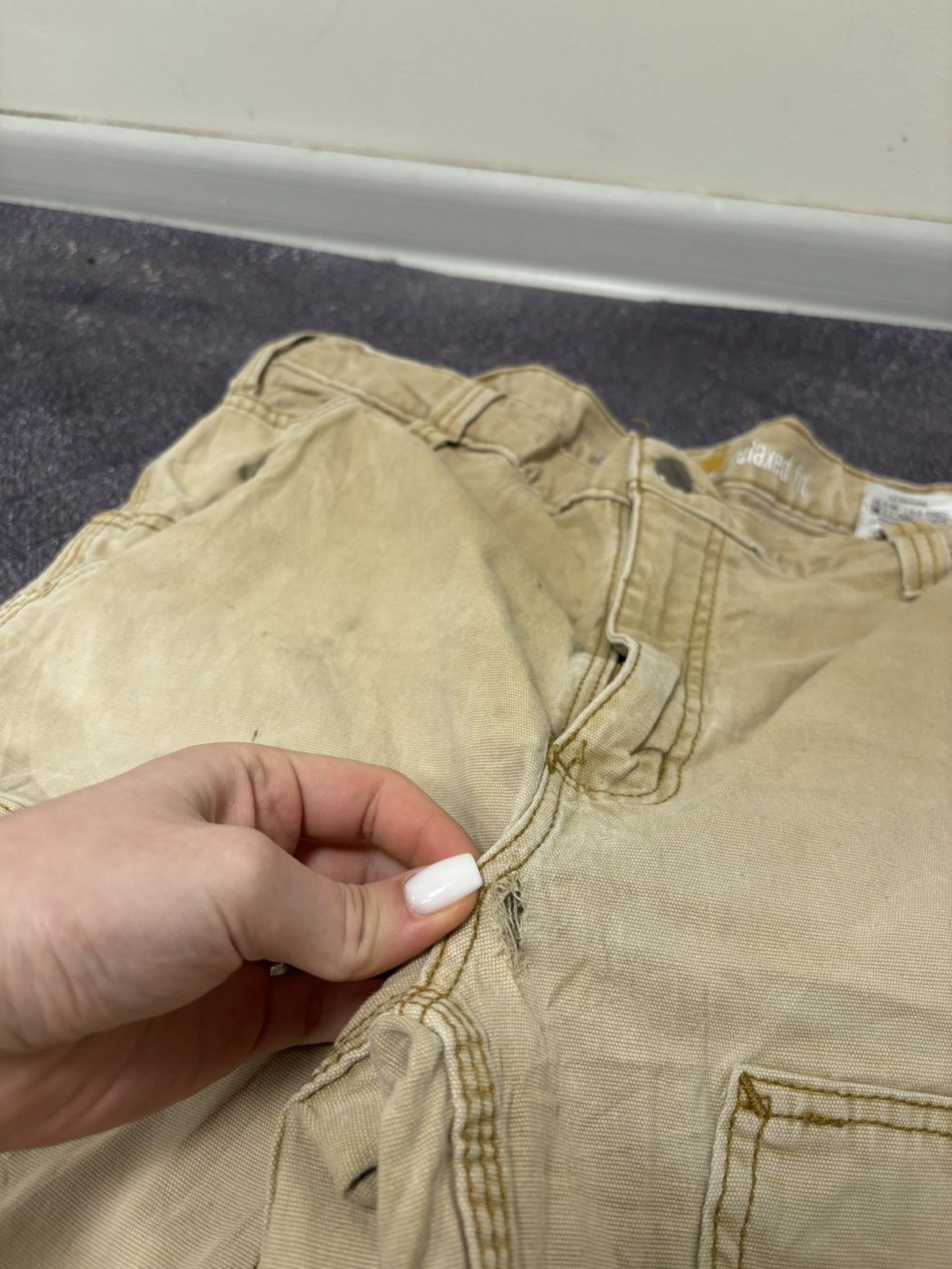 Carhartt Vintage Carhartt Double Knee USA Faded Cream Work Pants Size US 36 / EU 52 - 14 Thumbnail