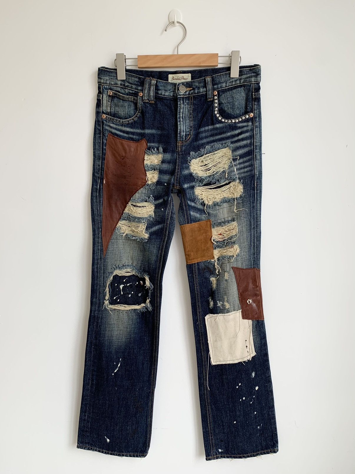 Japanese Brand Bonds & Peace Flared Bootcut Patchwork Distressed Size US 31 - 1 Thumbnail