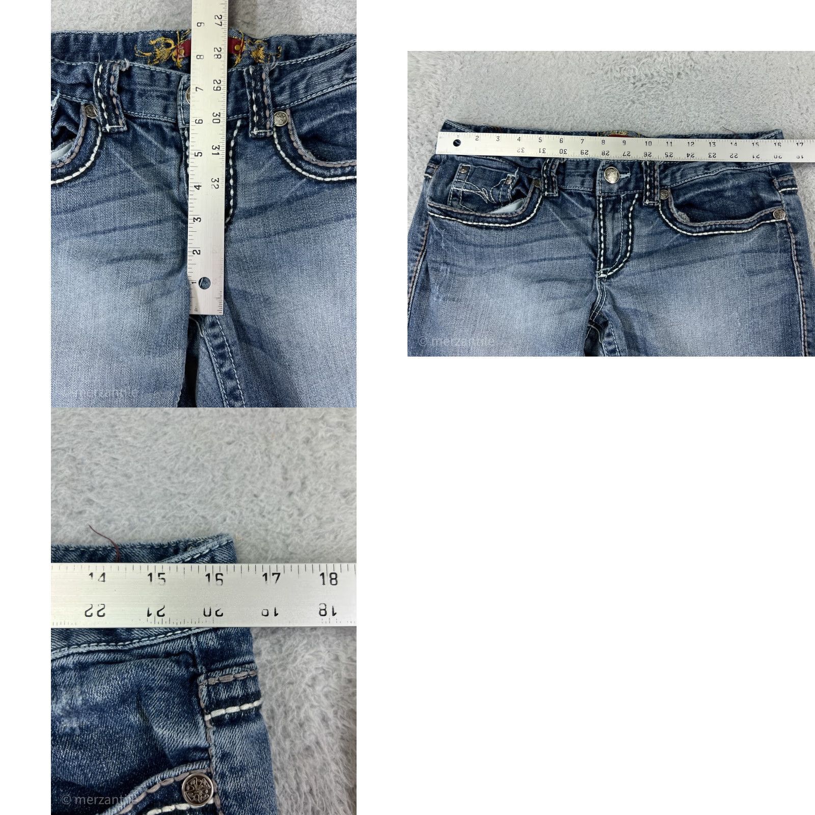 Vintage Maurices Jeans Womens 11 Blue Denim Embellished Cotton Blend Stretch Low Size 32" / US 10 / IT 46 - 9 Thumbnail