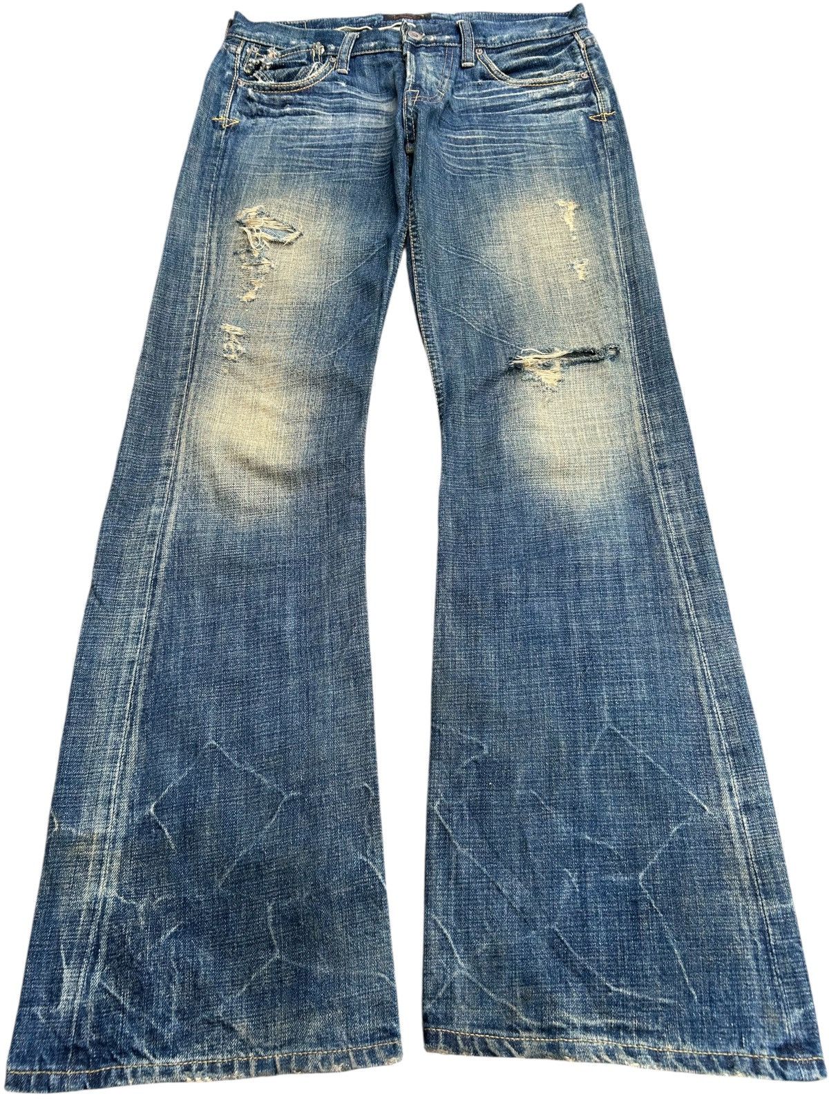 Kapital FLARE VINTAGE SWEET CAMEL SELVEDGE BUCKLE BACK DENIM JEAN Size US 31 - 1 Thumbnail