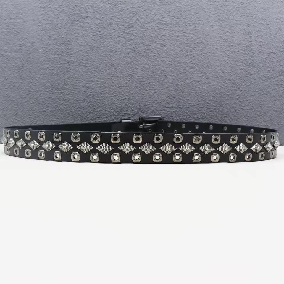 Japanese Brand Retro Heavy Metal Rivets Pu Leather Belt 115 cm Size ONE SIZE - 6 Thumbnail