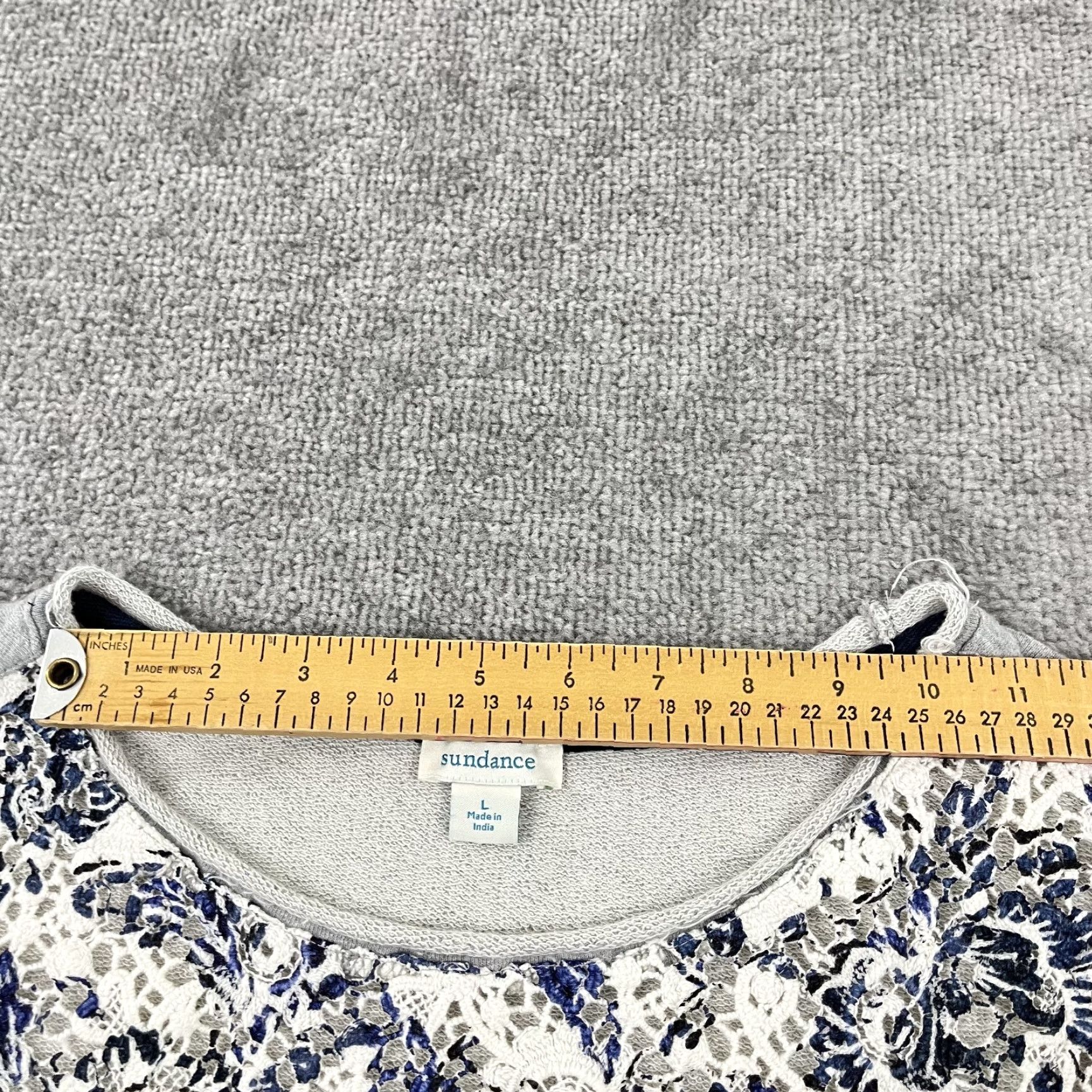 Vintage Sundance Shirt Womens Large Gray Floral Lace Pullover French Terry Size L / US 10 / IT 46 - 6 Thumbnail