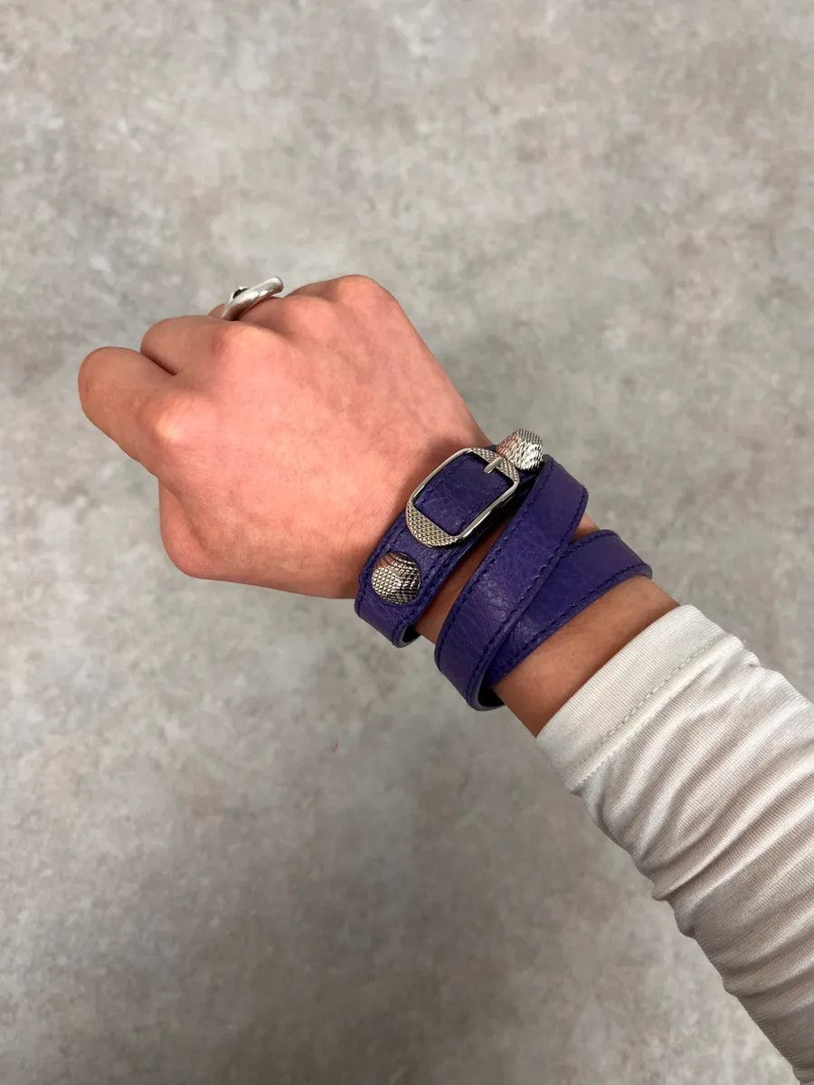 Balenciaga Balenciaga City Studded Purple Leather Bracelet Size ONE SIZE - 1 Thumbnail