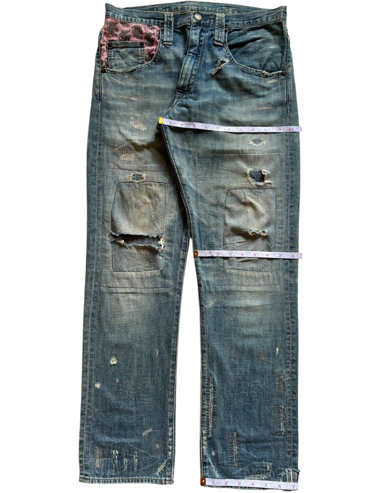 Japanese Brand × KMRii Vintage Rna Inc Buckle Back Faded Wash Distress Patch Jeans Size US 31 - 15 Thumbnail