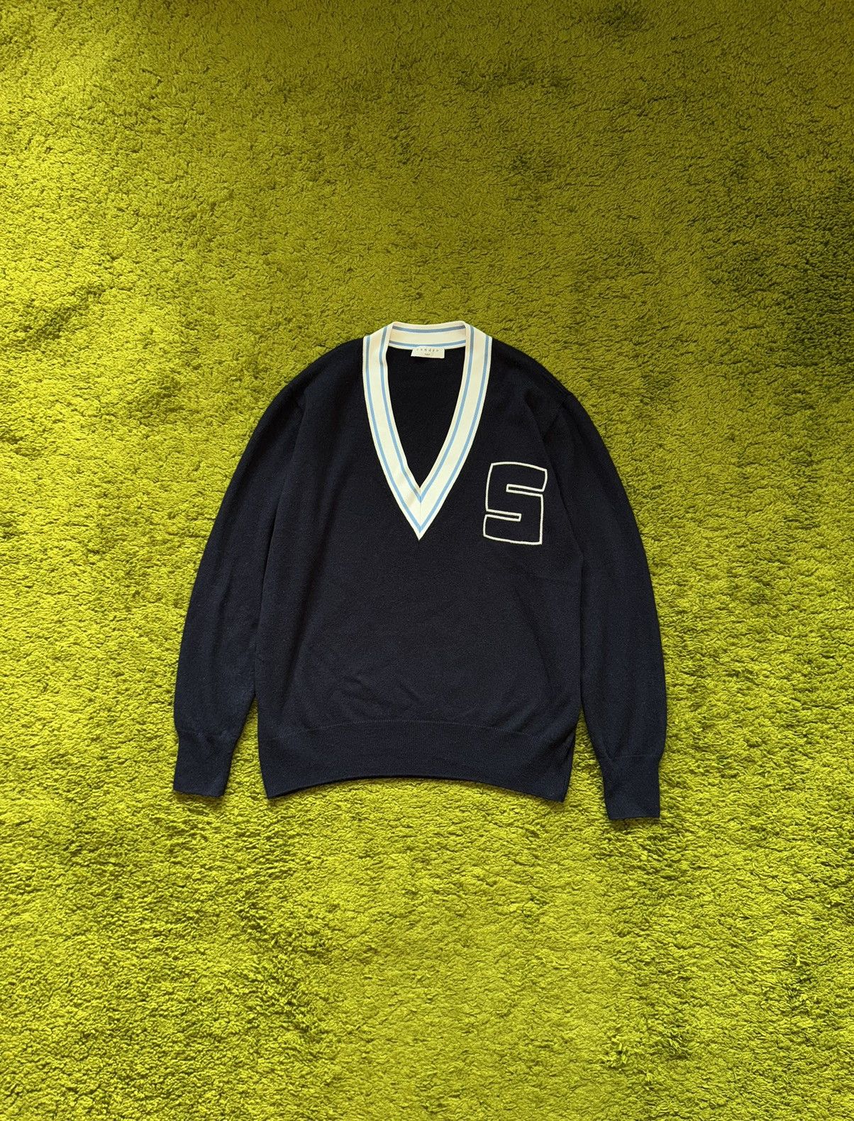 Sandro Sandro oldmoney style big logo v-neck wool sweater Size S / US 4 / IT 40 - 1 Thumbnail