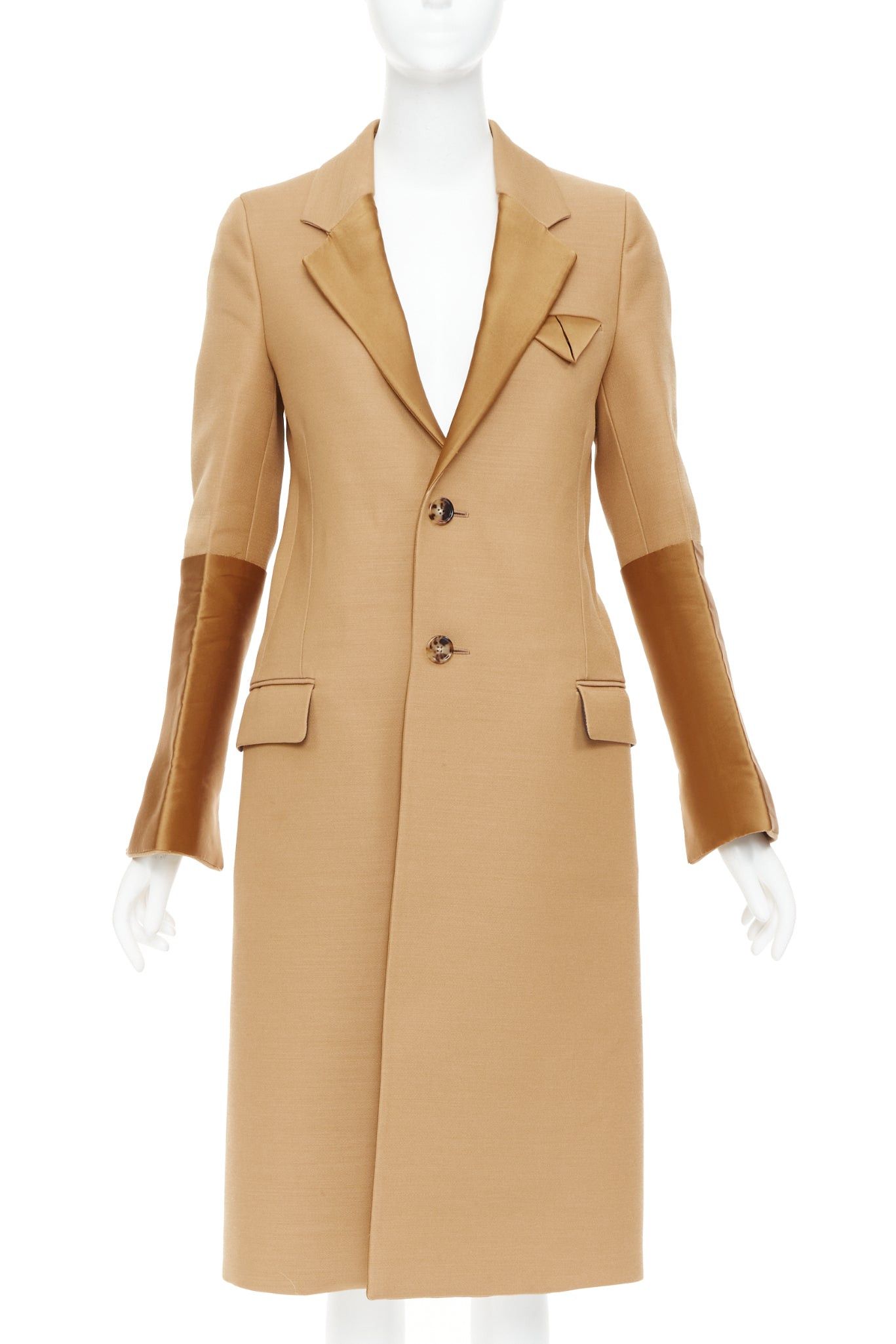 Bottega Veneta BOTTEGA VENETA 2019 Runway camel brown satin trim leather belted coat IT38 XS Size XS / US 0-2 / IT 36-38 - 1 Thumbnail