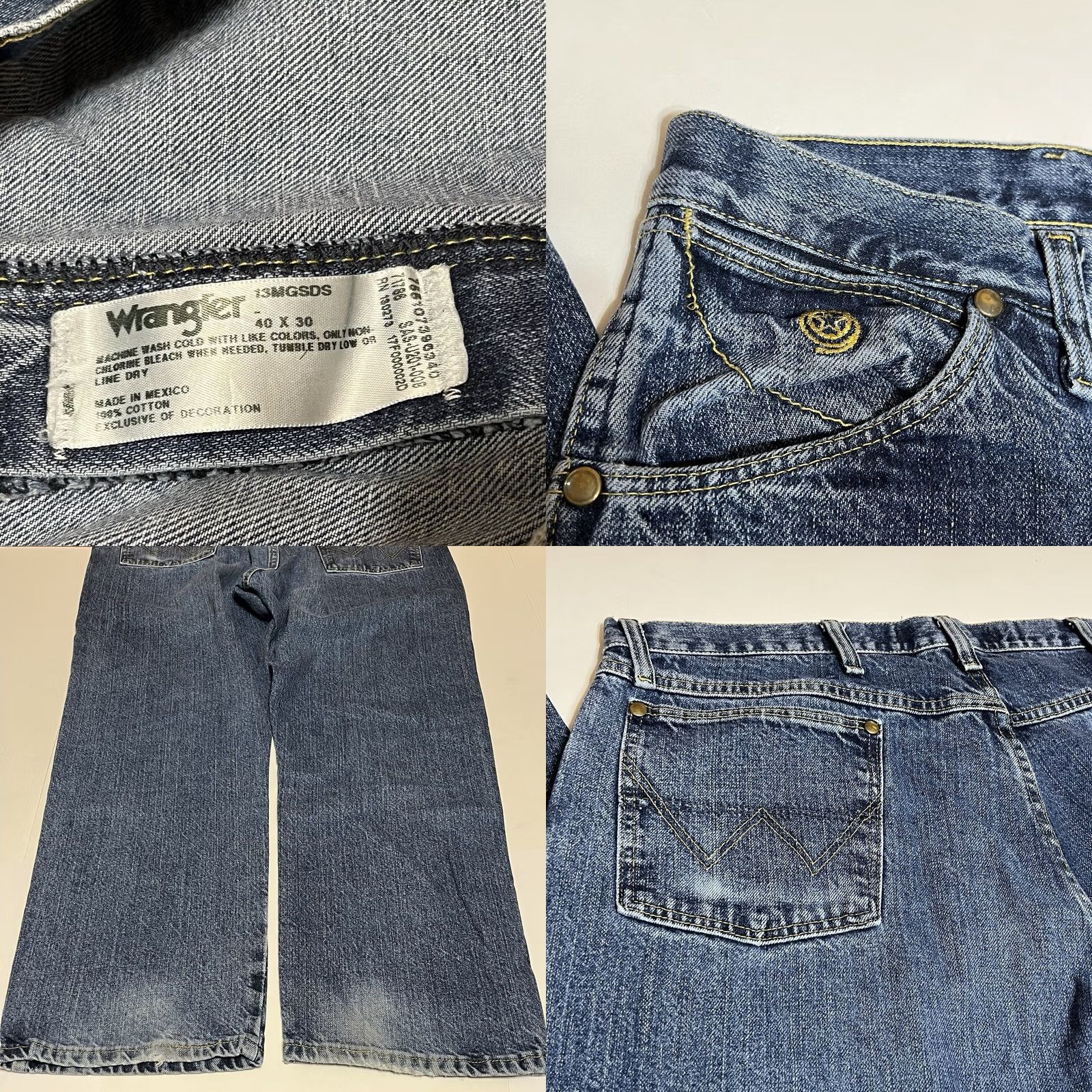 Wrangler Wrangler Cowboy Cut Jeans Straight Denim 40x30 Blue Distressed Mens Regular 40in Inseam Cowboy Southwestern Logo Distressed 13MGSDS Size US 40 / EU 56 - 8 Thumbnail
