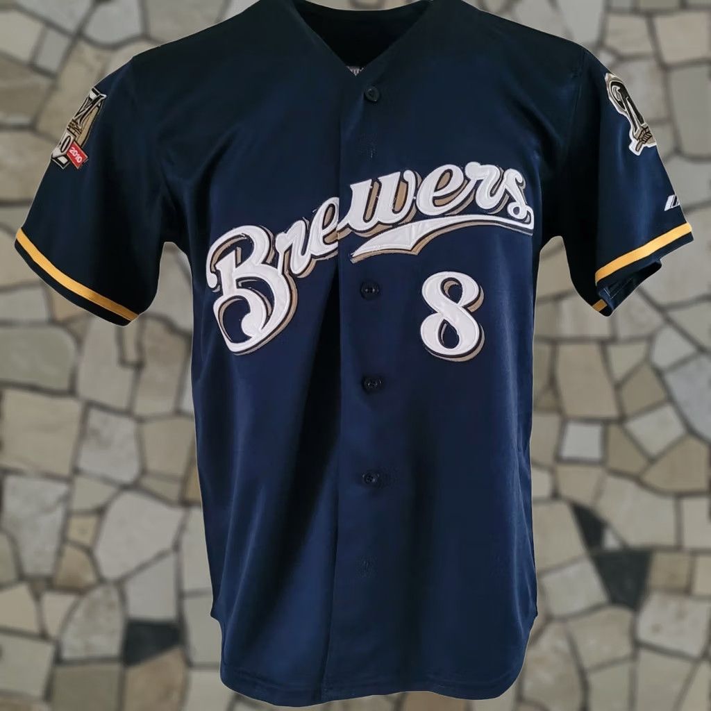 Vintage VINTAGE Ryan Braun #8 Milwaukee Brewers Majestic Navy T-Shirt M Mens 40th Anniversary 8 Size US M / EU 48-50 / 2 - 1 Thumbnail