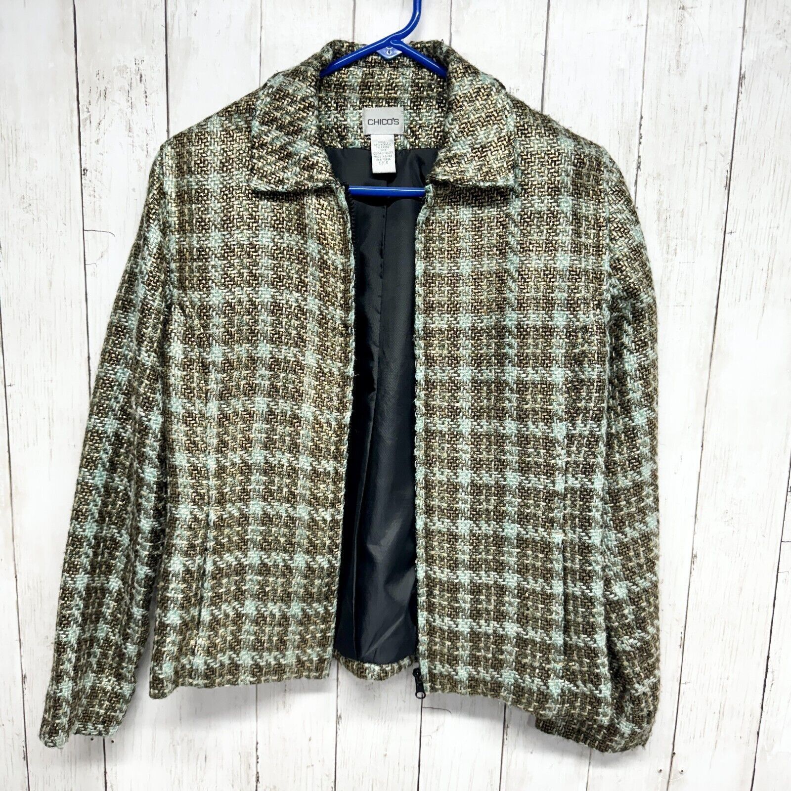 Chicos Chicos Women Brown Plaid Tweed Bomber Jacket 0 ML Full Zip Size M / US 6-8 / IT 42-44 - 1 Thumbnail
