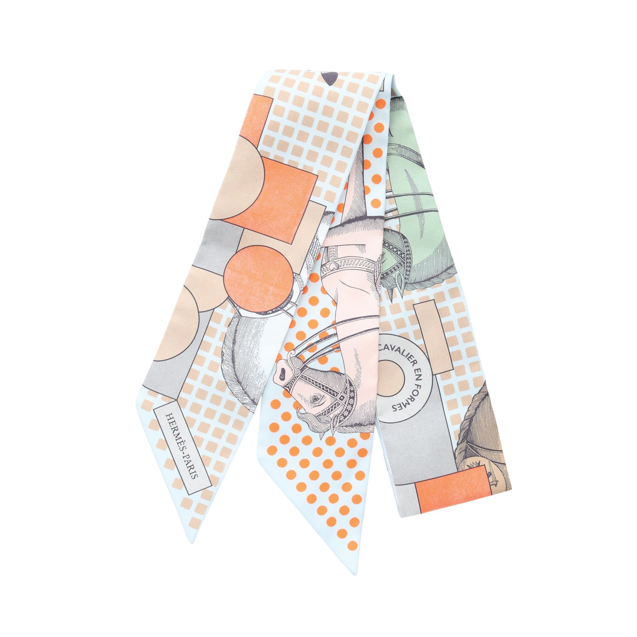 Hermes Hermes Twilly Cavalier En Formes Ribbon Scarf Silk Light Blue Multicolor Size ONE SIZE - 1 Thumbnail