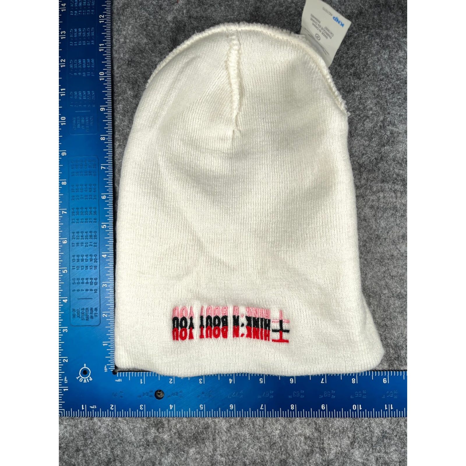 Vintage Think'n Bout You Beanie Toque Adult One Size White Knit Embroidered 100% Acrylic Size ONE SIZE - 5 Thumbnail