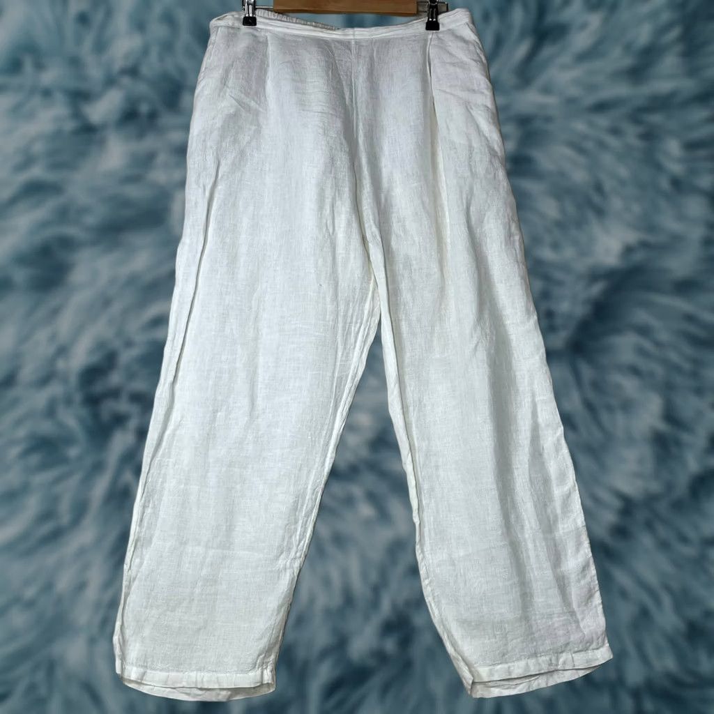 Vintage linomania Women XL Linen Wide Leg Pants Oatmeal Italy Pull On Size 40" / US 18 - 1 Thumbnail