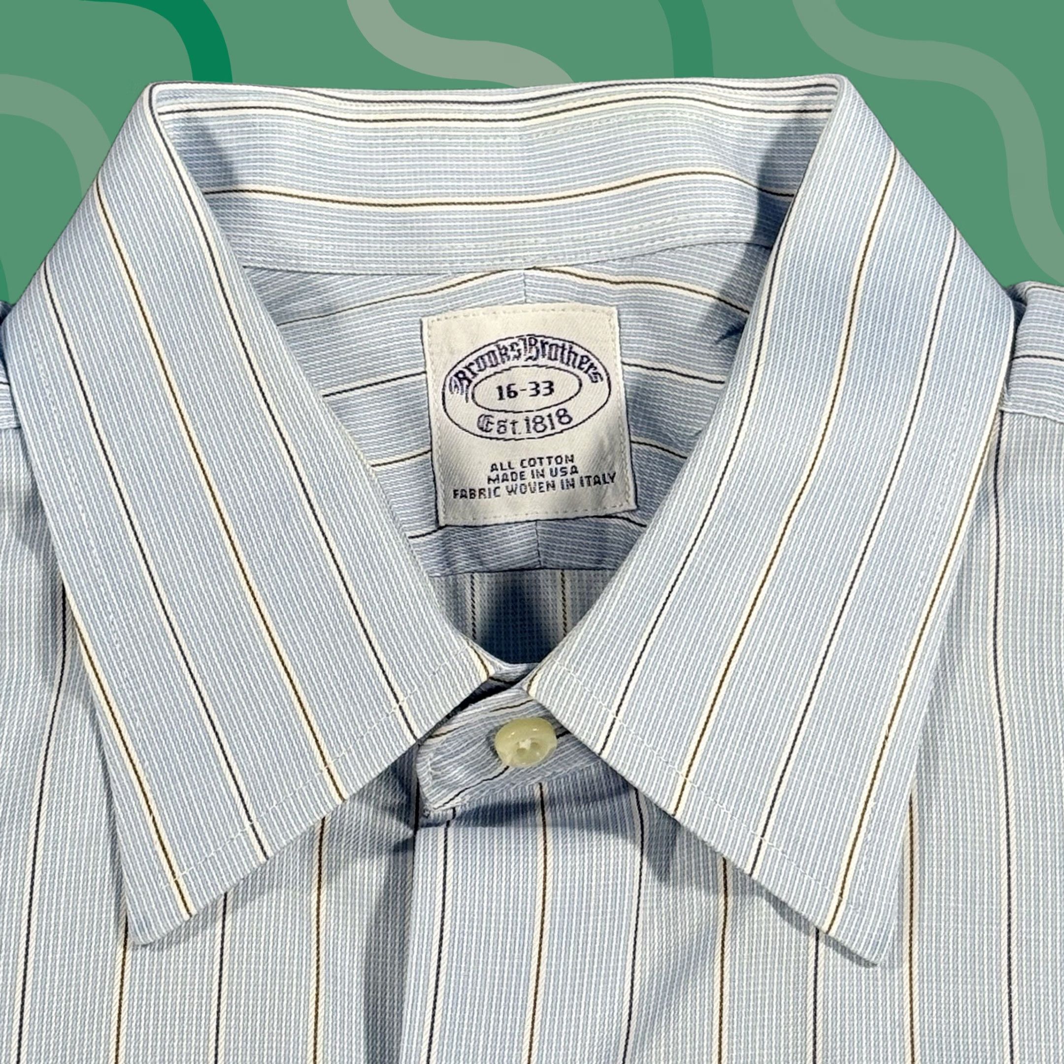 Brooks Brothers VINTAGE Brooks Brothers Shirt Mens 16 33 Blue Striped Long Sleeve Pocket USA Italy Regular Size US L / EU 52-54 / 3 - 1 Thumbnail