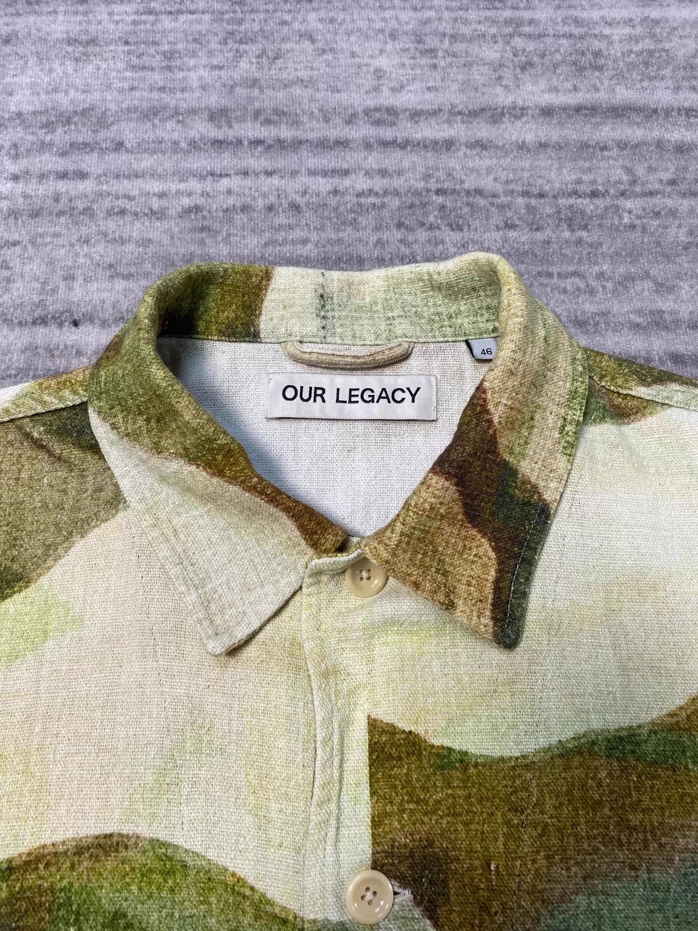 Our Legacy Our Legacy Oil Camo Psy Green Cuban Collar Shirt Size US S / EU 44-46 / 1 - 4 Thumbnail
