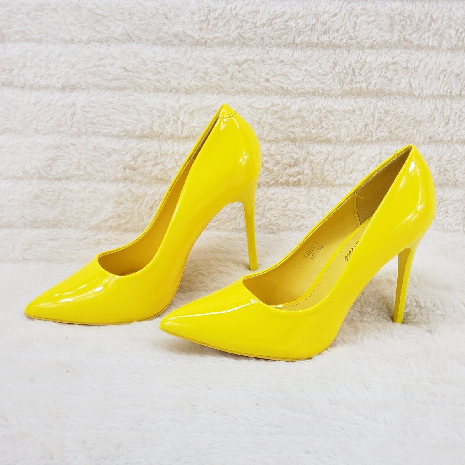 Other Fabio Bright Yellow Patent High Heel Shoes Pointy Toe Pump 7 Size US 6 / IT 36 - 7 Thumbnail