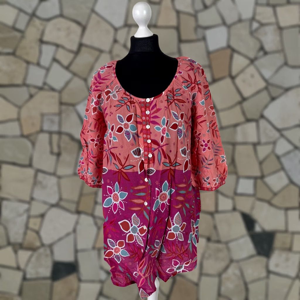 Pinko Gudrun Sjoden Womens Blouse S 3/4 Sleeve Multicoloured Floral Tunic Top Boho Pink Orange Linen? Size S / US 4 / IT 40 - 1 Thumbnail