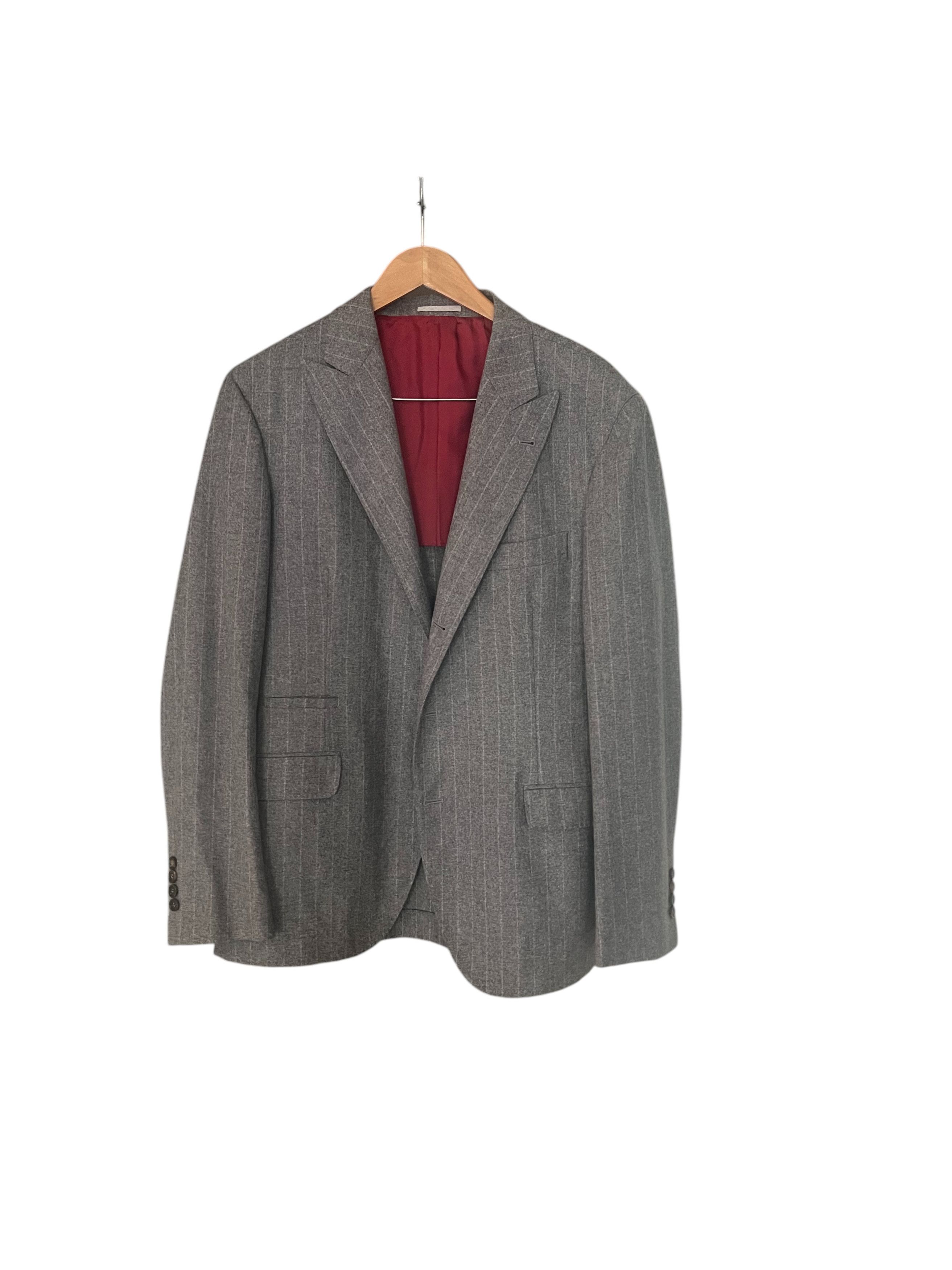 Brunello Cucinelli Brunello Cucinelli Grey Pinstripe Wool/Silk (EU 54 / US 44R) Size 44R - 4 Thumbnail