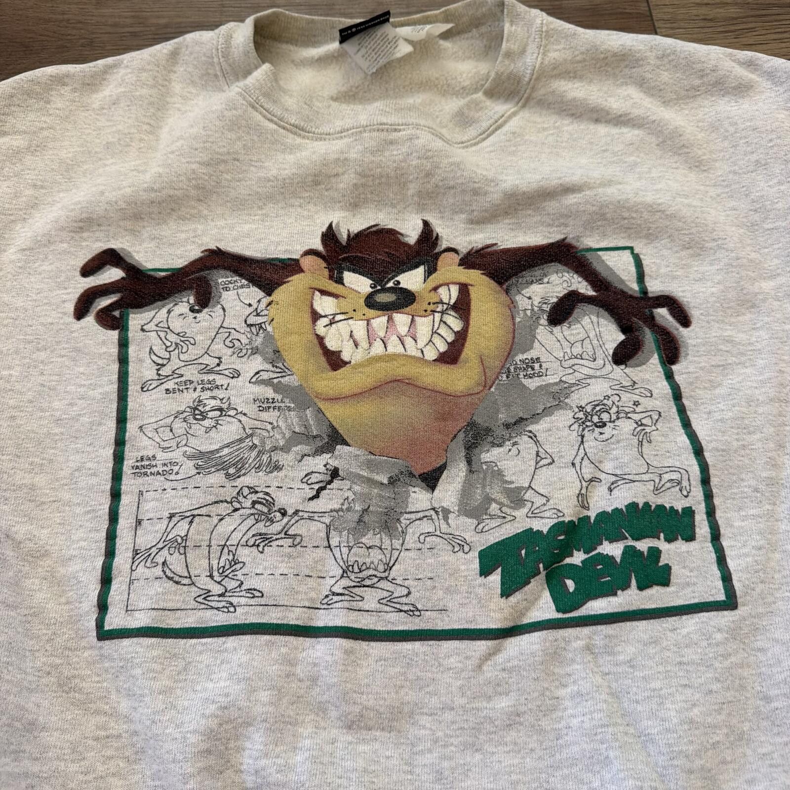 Warner Bros Vintage 90s Taz Looney Tunes Warner Bros Grey Pullover XL Size US XL / EU 56 / 4 - 2 Thumbnail