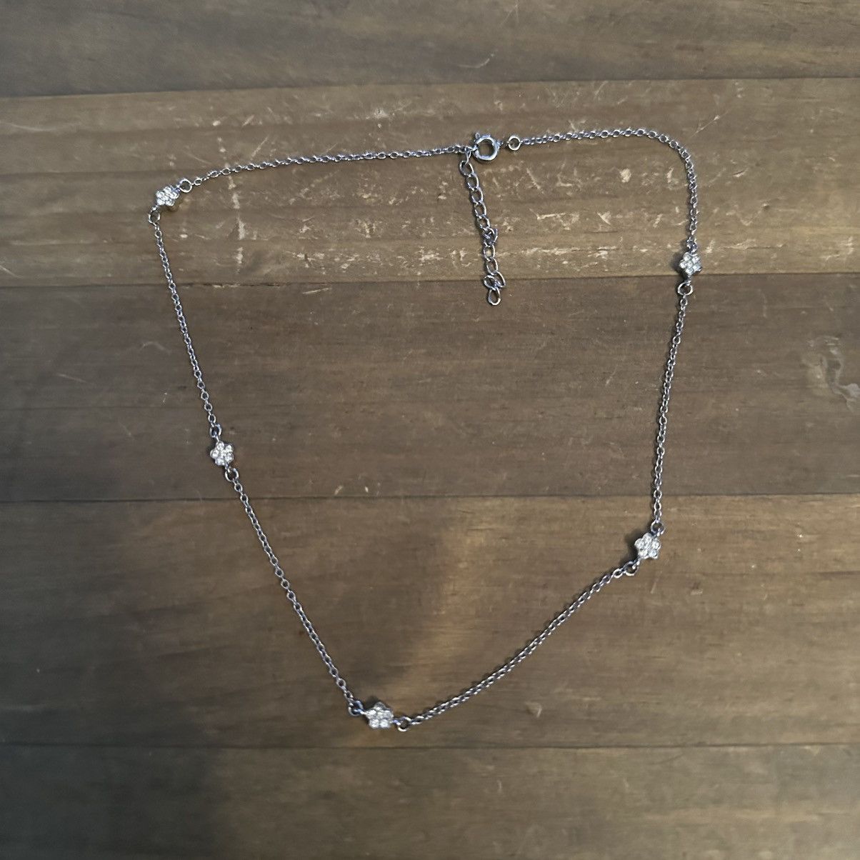 Vintage Vintage silver tone dainty station crystal flowers necklace Size ONE SIZE - 2 Thumbnail