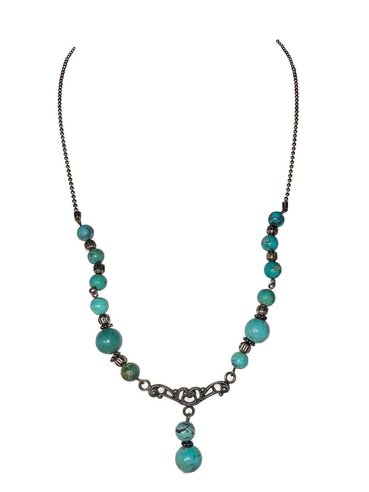 Handmade Sterling Silver Blue Turquoise Bead Filigree Necklace Size ONE SIZE - 2 Thumbnail