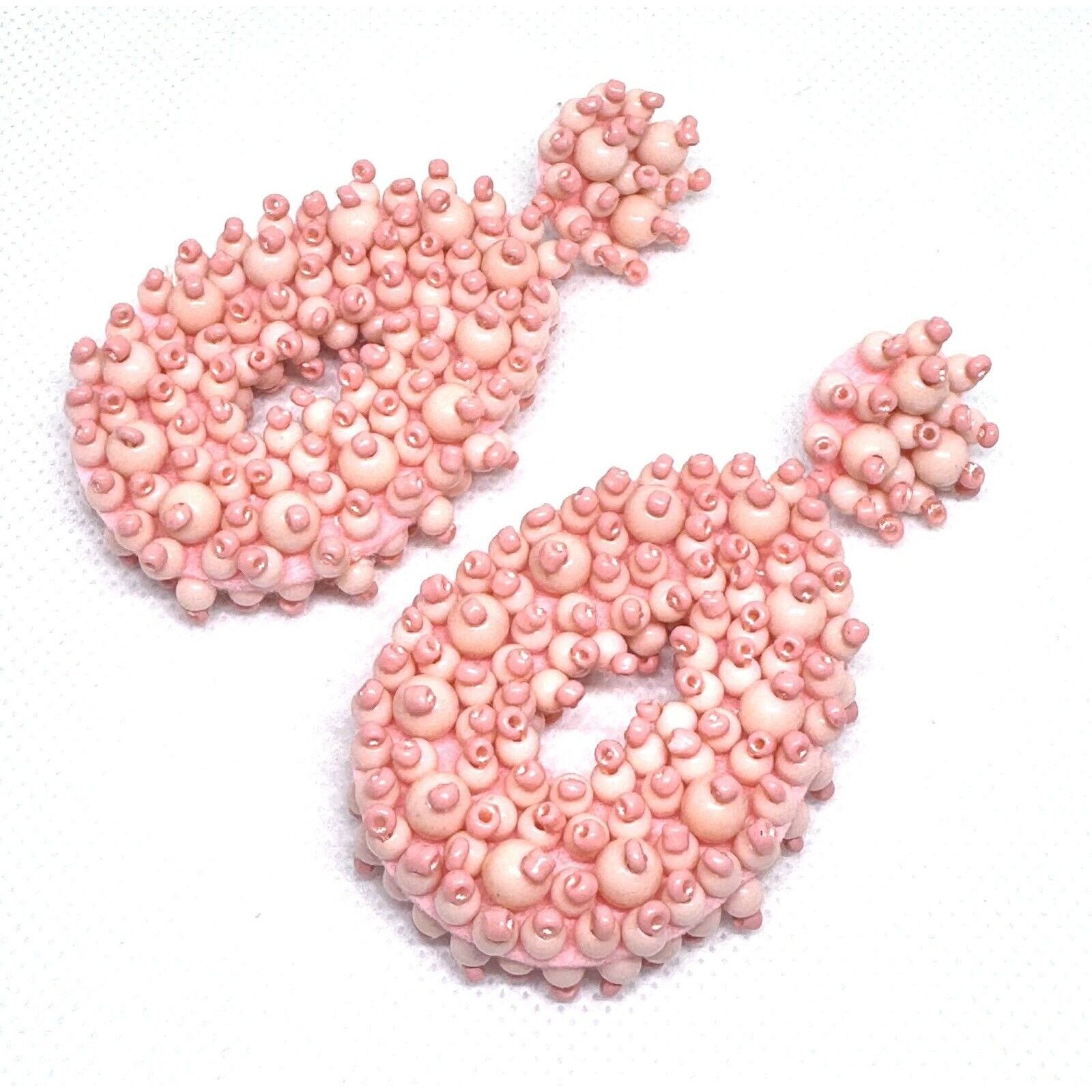 Zara STYLISH WOMEN'S SEED BEADED OVAL DROP EARRINGS BLUSH PINK Size ONE SIZE - 1 Thumbnail