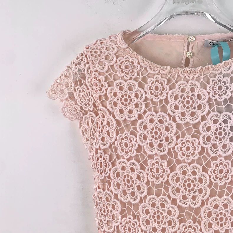 Dior Dior Pink floral hollow embroidered cotton round neck slee Size XS / US 0-2 / IT 36-38 - 3 Thumbnail
