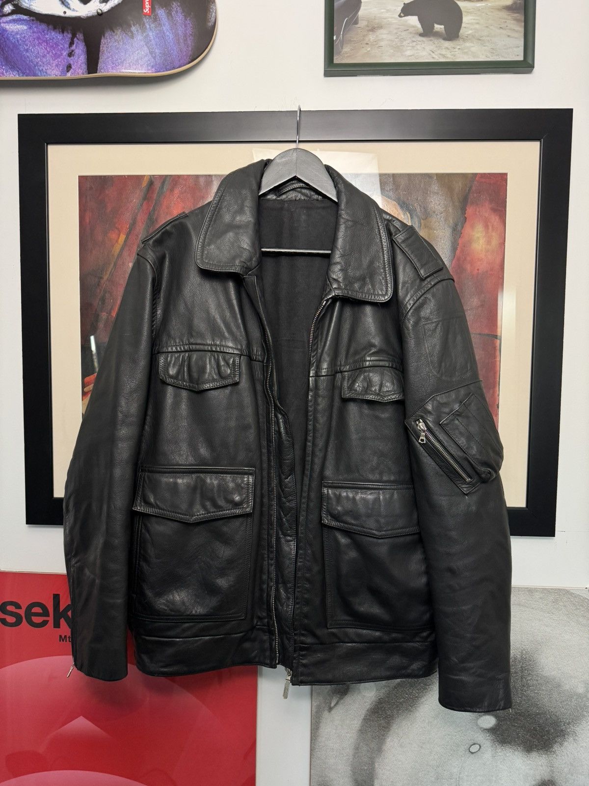 Vintage Polizei Vintage OG German Leather Boxy Black Zip Jacket Rare Size US XL / EU 56 / 4 - 5 Thumbnail