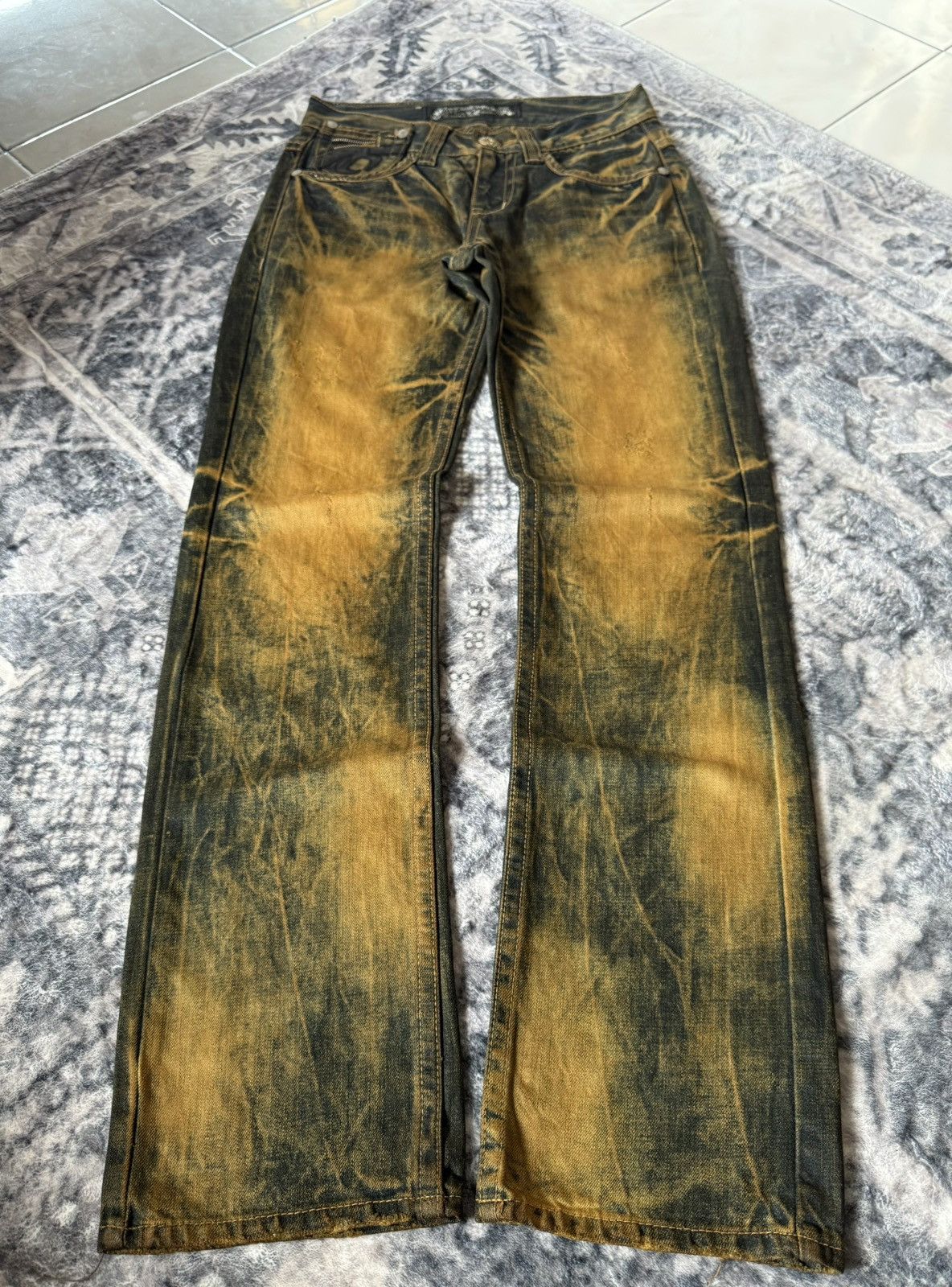 Hysteric Glamour Red Pepper Shadow Mud Wash Embroidered Wings Jeans Size US 29 - 1 Thumbnail