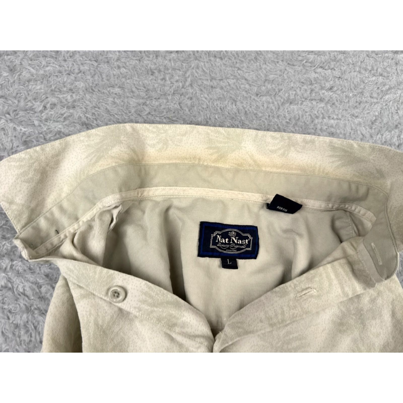 Nat Nast Nat Nast Shirt Mens Large Beige Green Leaf Pattern Silk Blend Hawaiian Button Up Size US L / EU 52-54 / 3 - 4 Thumbnail
