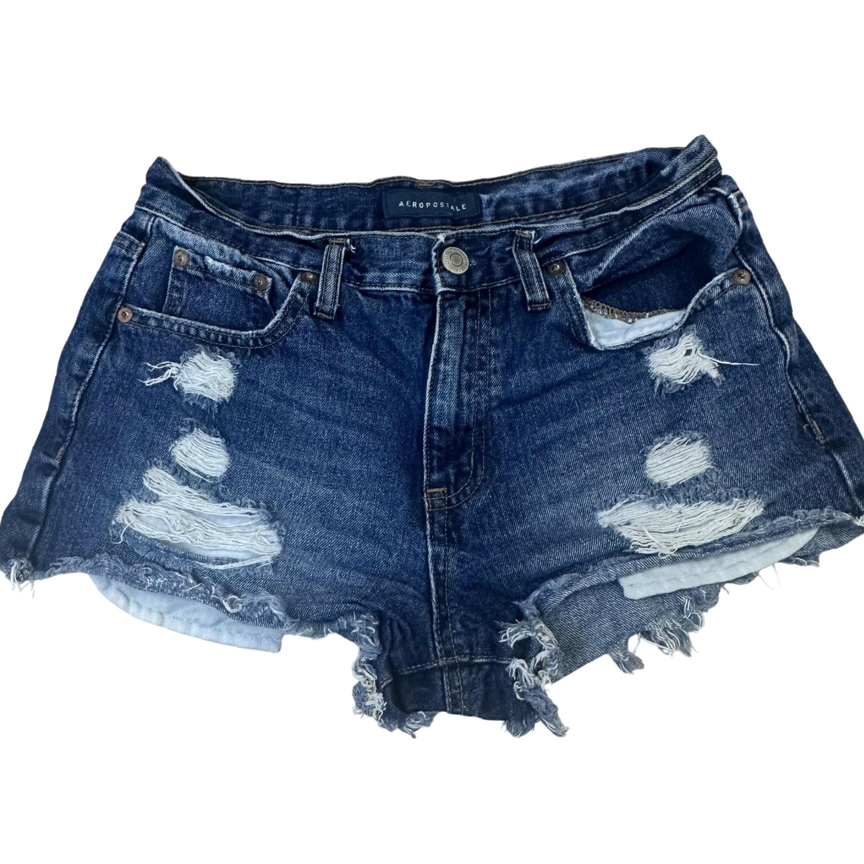 Vintage Aéropostale Booty Shorts Womens 4 Blue Distressed Denim Frayed On Trend Denim Shorts Women 4 blue distressed girlfriend party beach casual Size 27" / US 4 / IT 40 - 2 Thumbnail