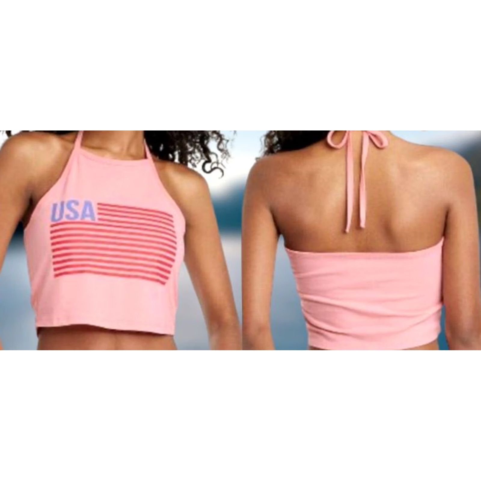 Vintage Isaac Morris USA Flag Halter Crop Top Womens XL Pink Sleeveless Tie Strap NEW Size XL / US 12-14 / IT 48-50 - 2 Thumbnail