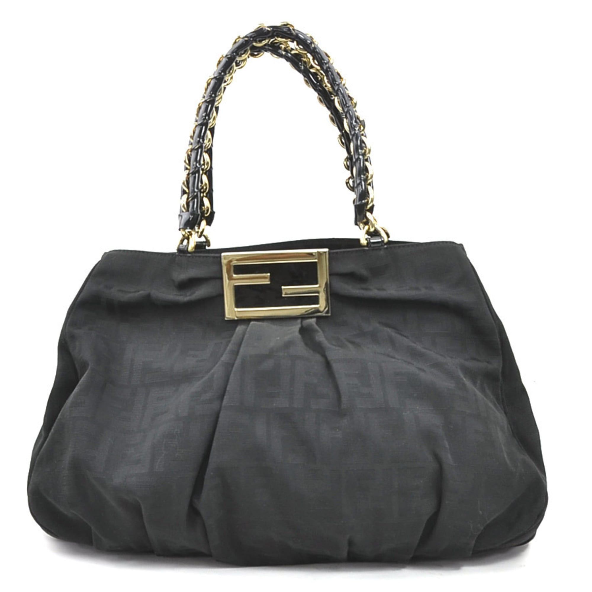 Fendi Fendi Zucca Mia Shoulder Bag in Nylon Canvas/Patent Leather, Black and Gold, Women's, 2415-8BR616, e61252k Size ONE SIZE - 1 Thumbnail