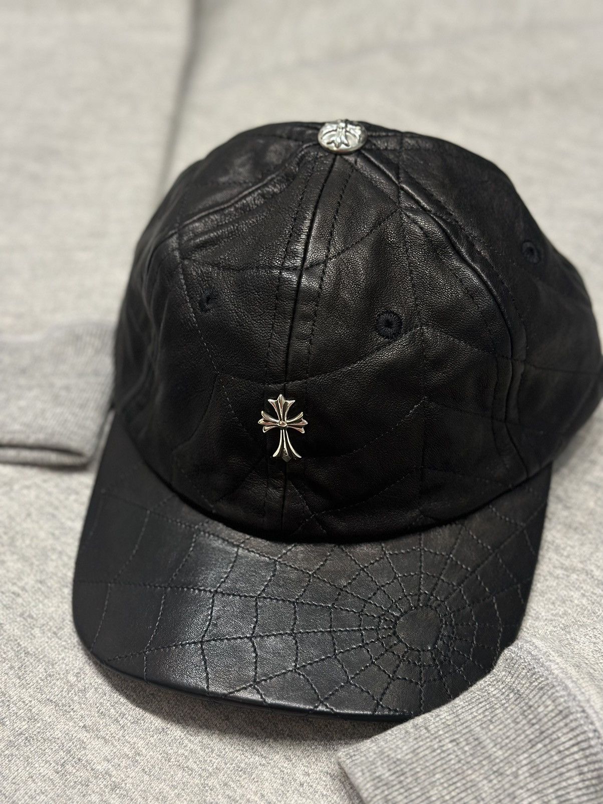 Chrome Hearts 🔥Chrome Hearts Black Silver Cross Leather Hat🔥 Size ONE SIZE - 2 Thumbnail