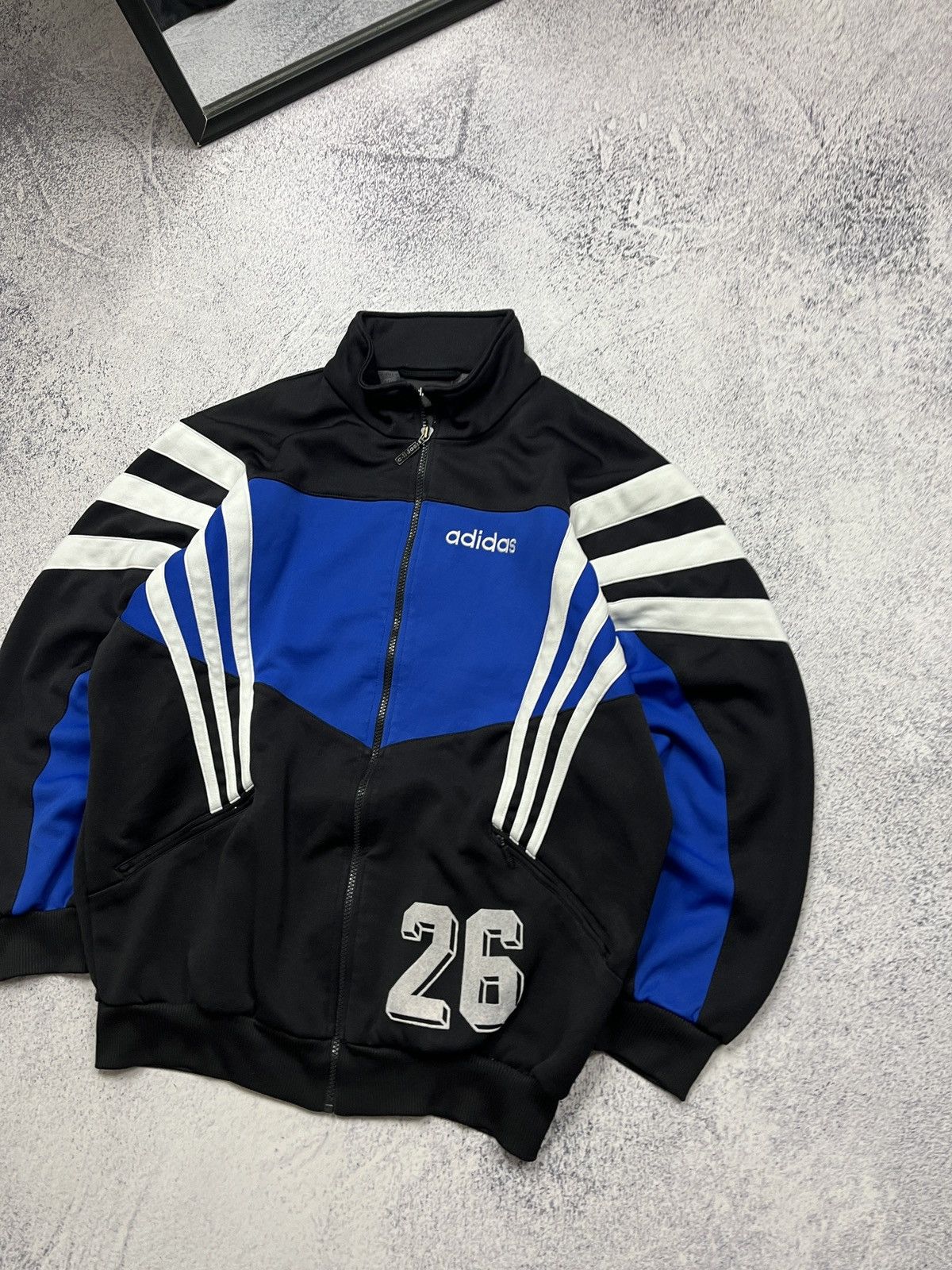 Adidas Rare Vintage Adidas Football Track Jacket Blue & Black 90’s Size US L / EU 52-54 / 3 - 3 Thumbnail