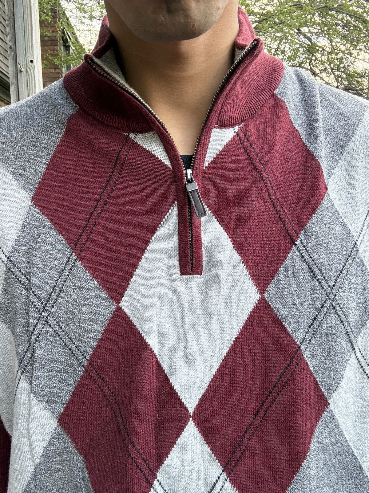 Tasso Elba Maroon Symmetrical Argyle Cotton Quarter Zip Sweater Size US XL / EU 56 / 4 - 3 Thumbnail
