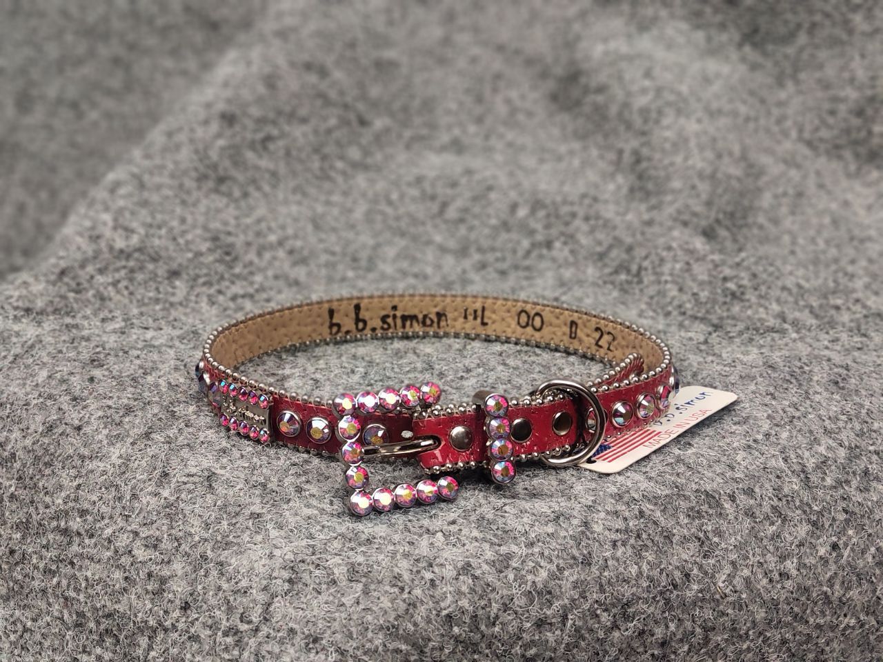 B.B.Simon Swarovski Crystal Red Leather collar Dog belt