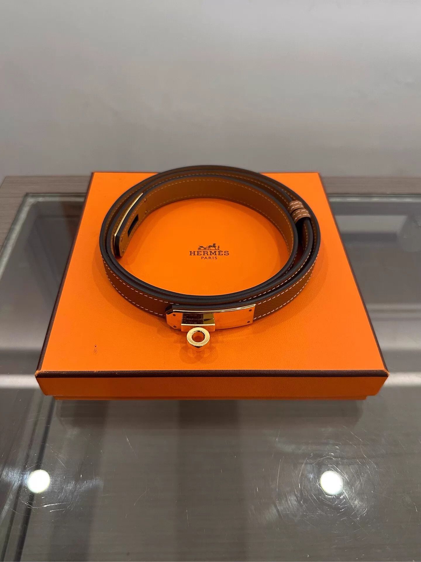 Hermes Hermes Kelly buckle 2cm belt Gold Brown 85 D mint box Size ONE SIZE - 1 Thumbnail