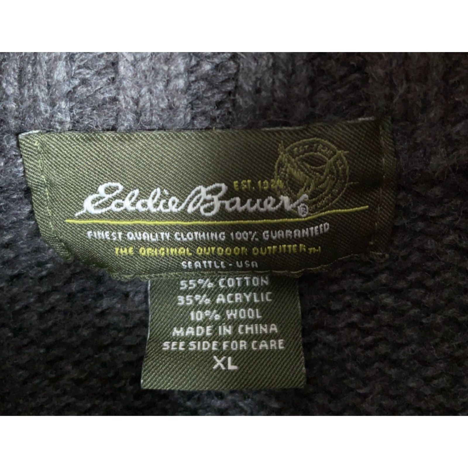 Eddie Bauer VINTAGE Eddie Bauer 1/4-Zip Sweater Mens XL Dark Gray Geometric Wool Blend Knit Size US XL / EU 56 / 4 - 3 Thumbnail